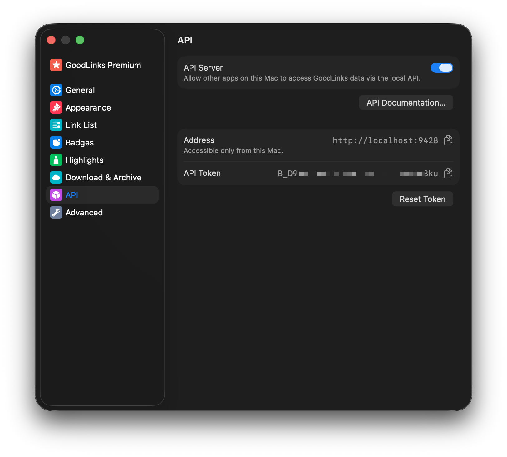 GoodLinks Settings Window